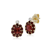 s 9 CT or Jaune Grenat et Diamant Ovale Grappe Boucles D'Oreilles Clous