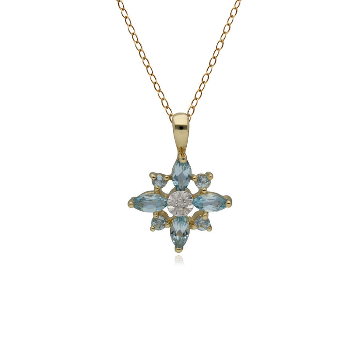 Pendentif Classique Etoile Or jaune 375 Topaze Bleue et Diamant