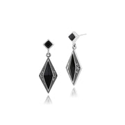 Collier et Boucles d'Oreilles Pendantes Style Art Déco Argent 925 Onyx Noire et Marcassite