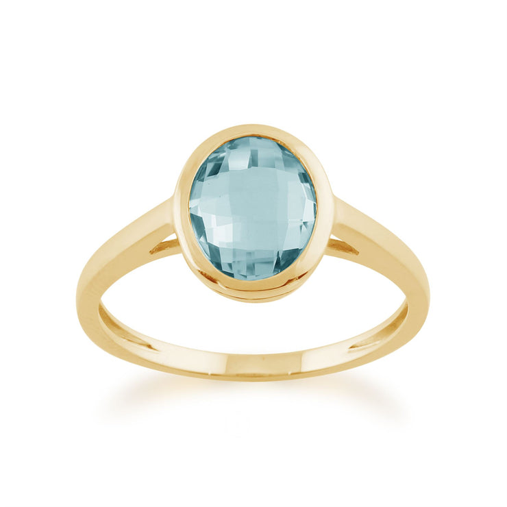 Bague Or jaune 375 Topaze Bleu Ovale