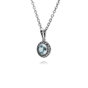 s Argent Sterling Rond Topaze Bleu et Marcassite Serti 45cm Collier