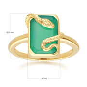 Bague Grand Deco Serpent Enroulé en  Calcédoine Verte et en Argent Doré à l'Or Fin