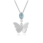 Pendentif Papillon Classique Or Blanc 375 Topaze Marquise Bleue