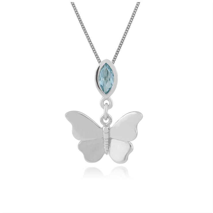 Pendentif Papillon Classique Or Blanc 375 Topaze Marquise Bleue