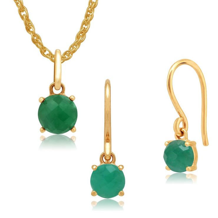 Pendentif et Boucles d'Oreilles Pendantes Classique Or Jaune 375 Emeraude à Damier