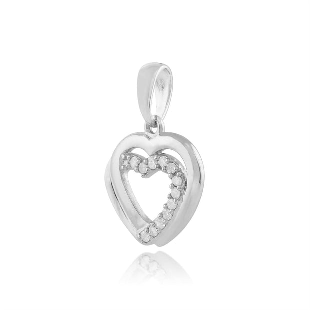 Pendentif Cœur Classique Or Blanc 375 Diamant Rond