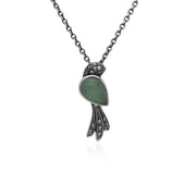 Collier Oiseau en Argent Sterling avec Jade Verte et Marcassite