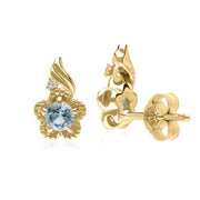Boucles d'oreilles Floral Or Jaune 375 avec Topaze Bleu et Diamant Ronds