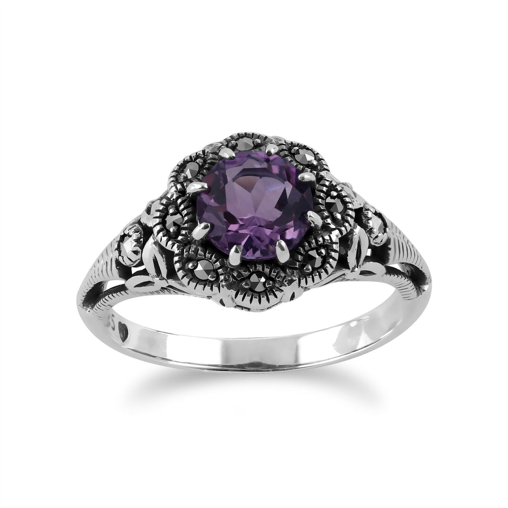 Bague Art Déco En Argent 925 Avec Améthyste - Design Filigrane, Neuf Sans Emballage