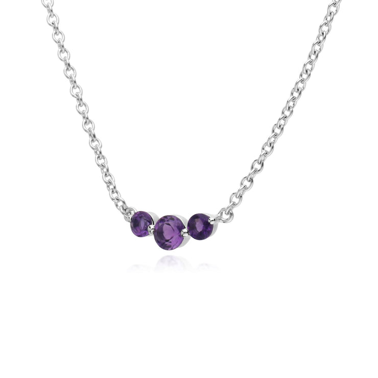 s Argent Sterling Trois Pierres Améthyste Rond Dégradé 45cm Collier