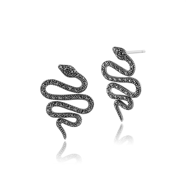 Boucles d'Oreilles Serpent Pendantes Style Art Nouveau Argent 925 Marcassite