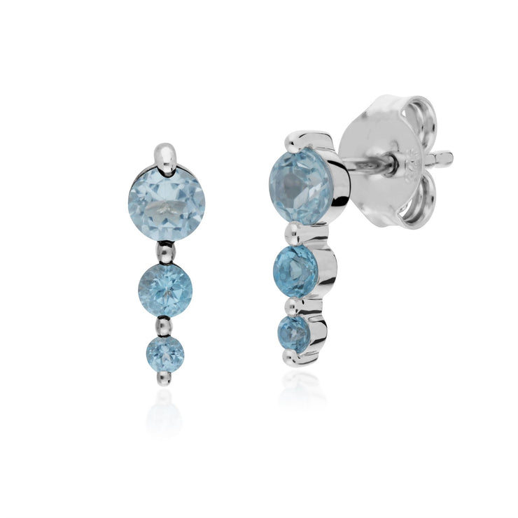 s Argent Sterling Trois Pierres Topaze Bleu Rond Dégradé Boucles D'Oreilles