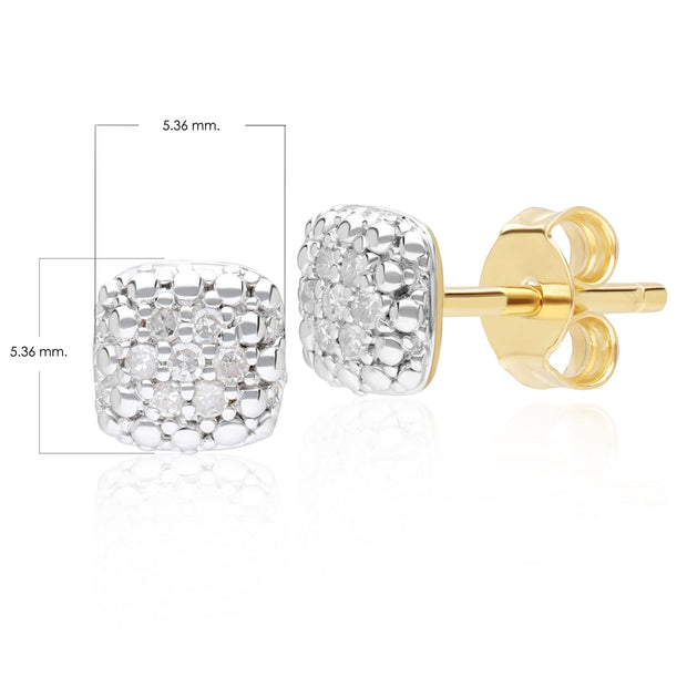 Boucles d'Oreilles Clou Pavé de Diamant Carré en Or Jaune 375