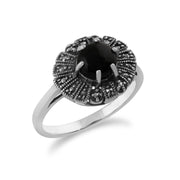 gemondo Art Déco Bague, en argent sterling 925 0.75ct CT ONYX NOIR & marcassite art déco bague