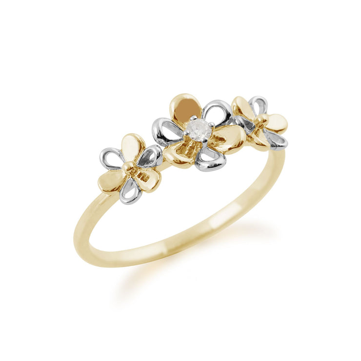 Gemondo 9ct Yellow Gold 0.03ct Diamond Three Flower Ring