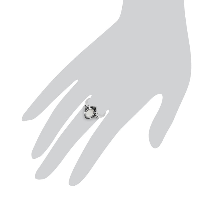 Gemondo Art Déco Bague, en Argent Sterling 925 1.00 Carat Nacre & Marcassite Art Déco Bague