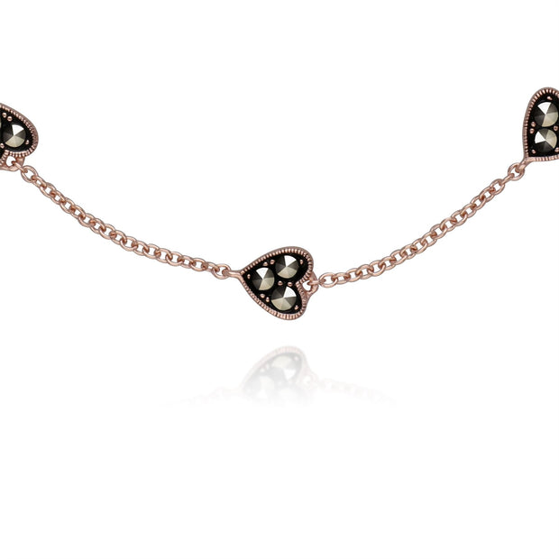 Plaqué or Rose Cœur Argent Sterling Marcassite 19cm Bracelet