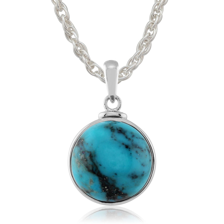 Turquoise Collier, Argent Sterling 6.50ct Turquoise Cabochon Rond Pendentif sur 45cm Chaîne