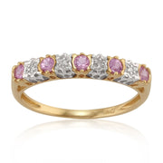 9 Ct Or Jaune 0.26ct CT ROSE SAPHIR & 2PT DIAMANT DEMI éternité Anneau bague