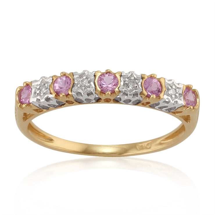 9 Ct Or Jaune 0.26ct CT ROSE SAPHIR & 2PT DIAMANT DEMI éternité Anneau bague