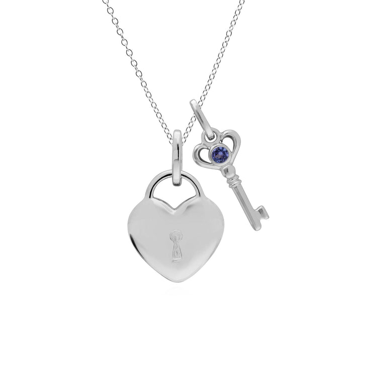 Pendentif Classique Cadenas Cœur Argent 925 et Charms Clé Tanzanite