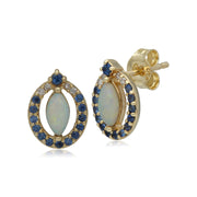 Boucles d'Oreilles Clou Classique Or Jaune 375 Saphir, Diamant et Opale