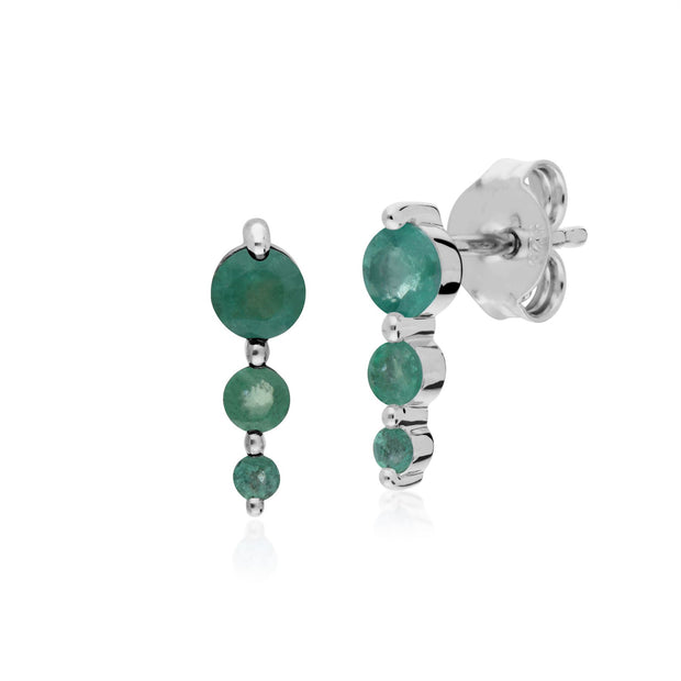 Boucles d'Oreilles et Bracelet Classique Argent 925 Emeraude Trois Pierres