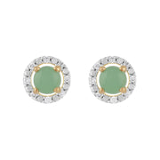 Boucles d'Oreilles Clou Jade Classique Or Jaune 375 et Ear-Jacket Rond Diamant
