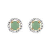 Boucles d'Oreilles Clou Jade Classique Or Jaune 375 et Ear-Jacket Rond Diamant