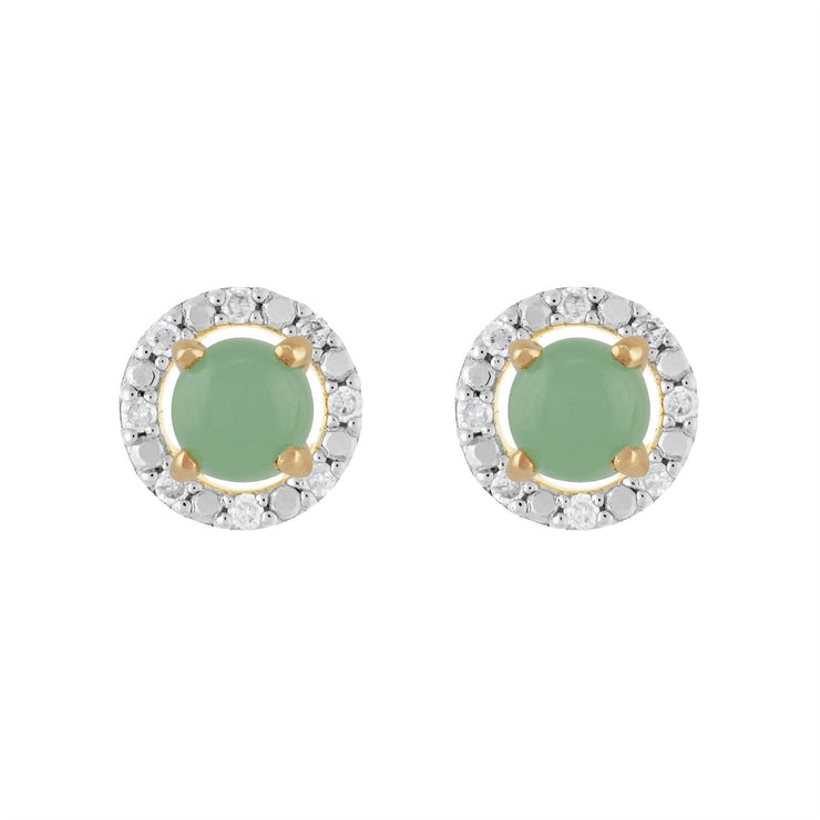 Boucles d'Oreilles Clou Jade Classique Or Jaune 375 et Ear-Jacket Rond Diamant