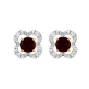 Boucles d'Oreilles Clou Grenat Classique Or Jaune 375 et Ear-Jacket Fleur Diamant
