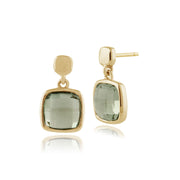 Boucles d'Oreilles Pendantes Or Jaune 375 Quartz Carr� Vert Clair