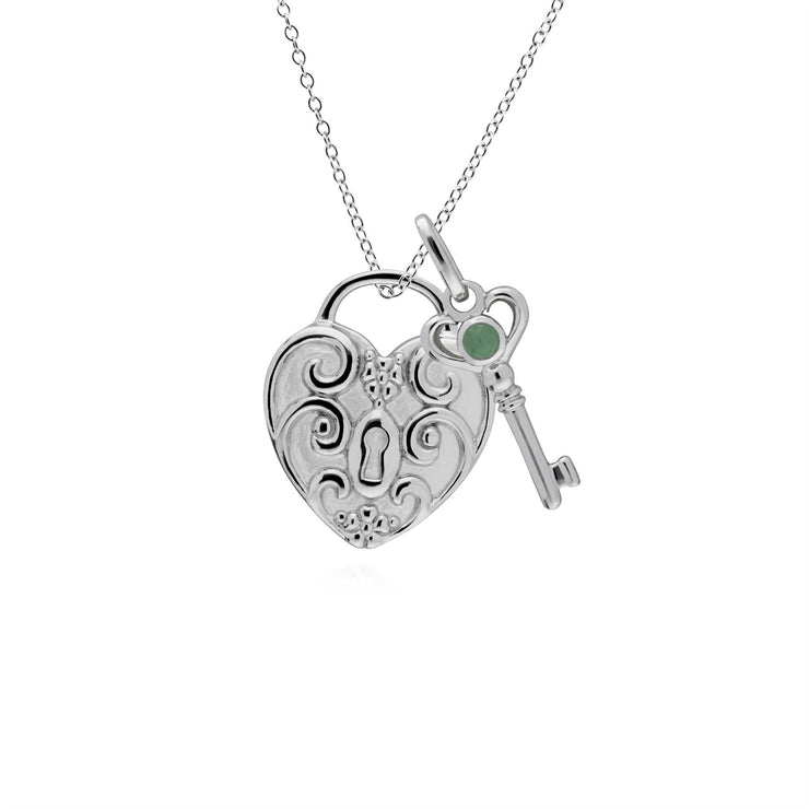 Pendentif Classique Cadenas Cœur Torsadé Argent 925 et Charms Clé Jade