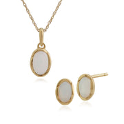 Pendentif et Boucles d'Oreilles Clou Classique Or Jaune 375 Opale Cabochon Oval