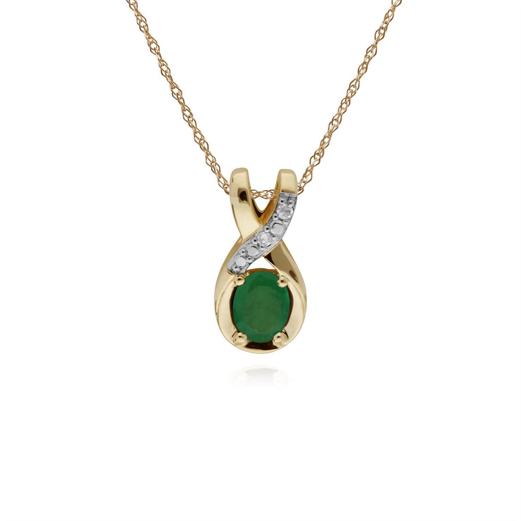 émeraude Collier, 9 Ct Or jaune émeraude et Diamant Ovale BAISER pendentif avec 45cm chaîne