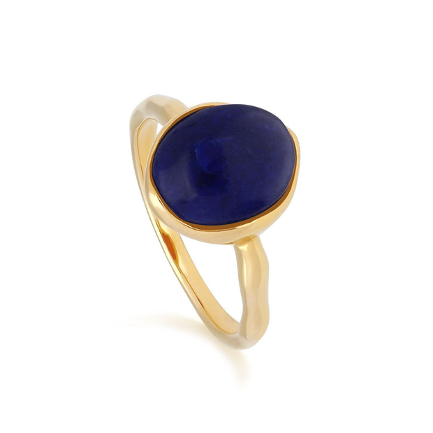 Bague Irrégulier B Gem Argent 925 Or Jaune Lapis Lazuli