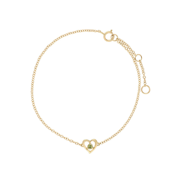 Péridot Bracelet, 9 CT Péridot or Jaune Rond Pierre Unique Coeur 19cm Bracelet