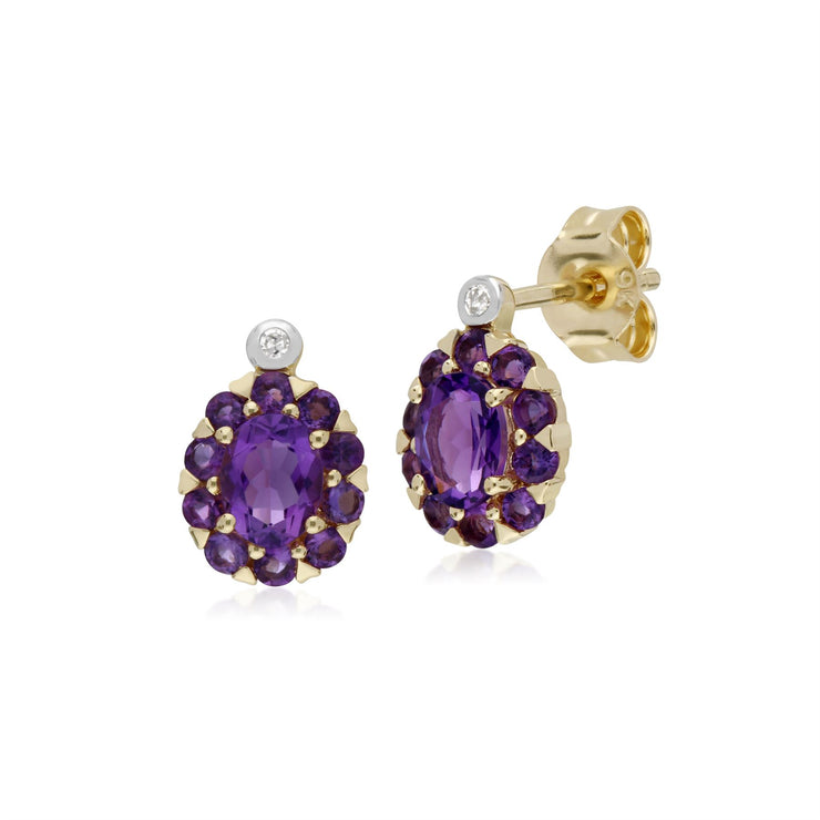 s 9 CT or Jaune Améthyste & Diamant Ovale Grappe Boucles D'Oreilles Clous