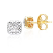 Boucles d'Oreilles Clou Pavé de Diamant Carré en Or Jaune 375