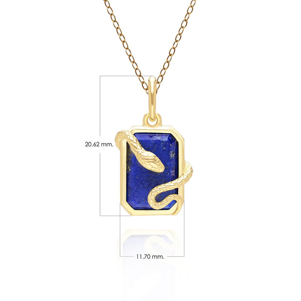 Pendentif Grand Deco Serpent Enroulé en Lapis Lazuli en Argent Doré à l'Or Fin