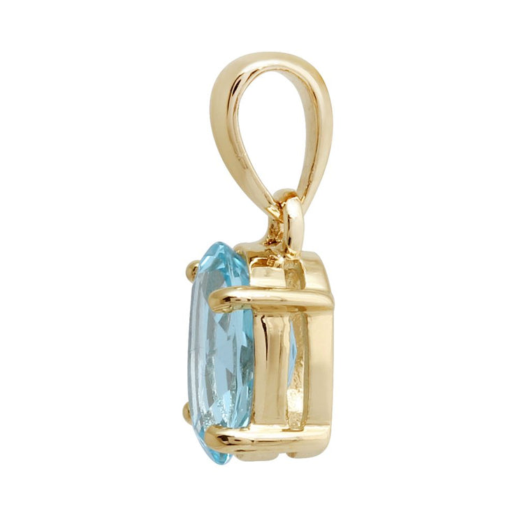 Pendentif Classique Or Jaune 375 Topaze Ovale Bleu Clair