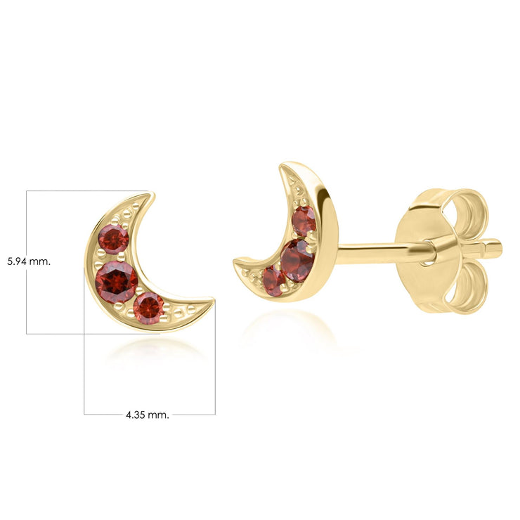 Boucles d'Oreilles Clou Lune Night Sky en Or Jaune 9 Carats avec Grenat