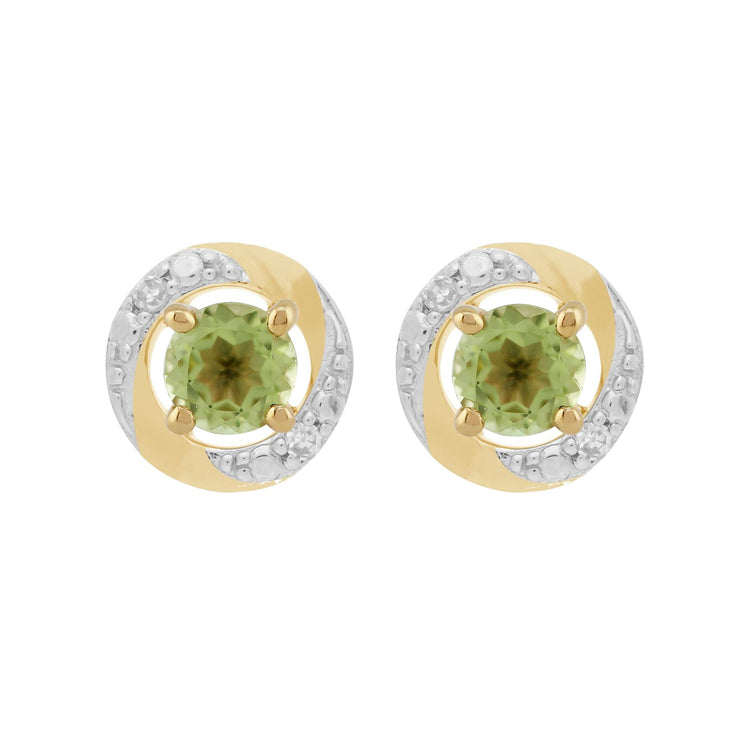 Boucles d'Oreilles Clou Péridot Classique Or Jaune 375 et Ear-Jacket Halo Diamant