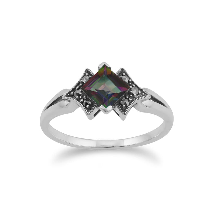 Gemondo Marcassite Bague, en Argent Sterling 925 Art Déco Mystique Vert Topaze & Marcassite Bague