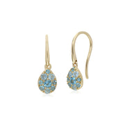 s 9 CT or Jaune Topaze Bleue Poire Serti Boucles D'Oreilles Goutte