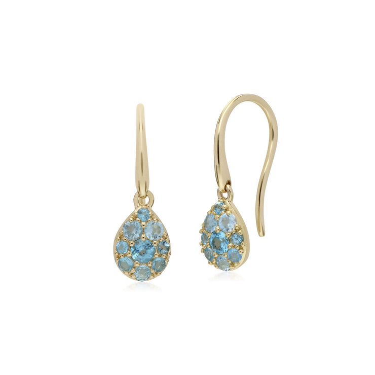 s 9 CT or Jaune Topaze Bleue Poire Serti Boucles D'Oreilles Goutte