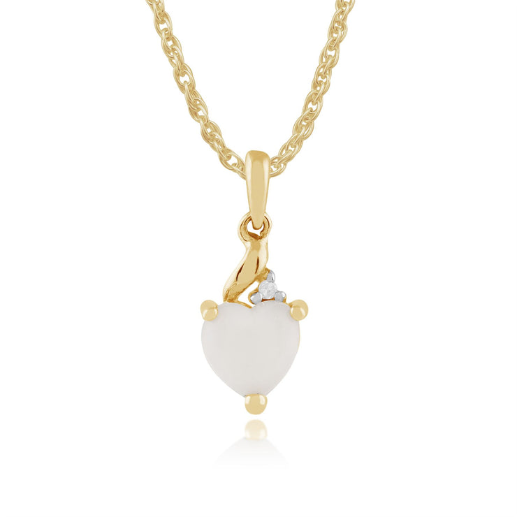 Pendentif Coeur Classique Or Jaune 375 Opale et Diamant