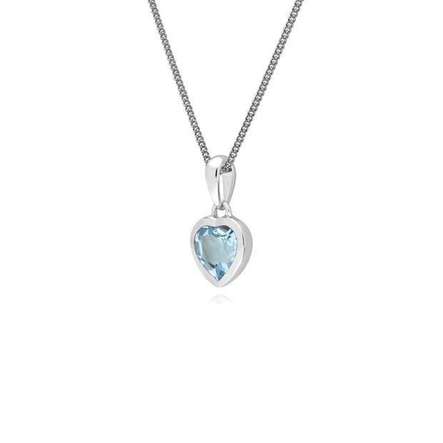 Argent Sterling Pierre Unique Topaze Bleu Coeur Pendentif sur 45cm Chaîne