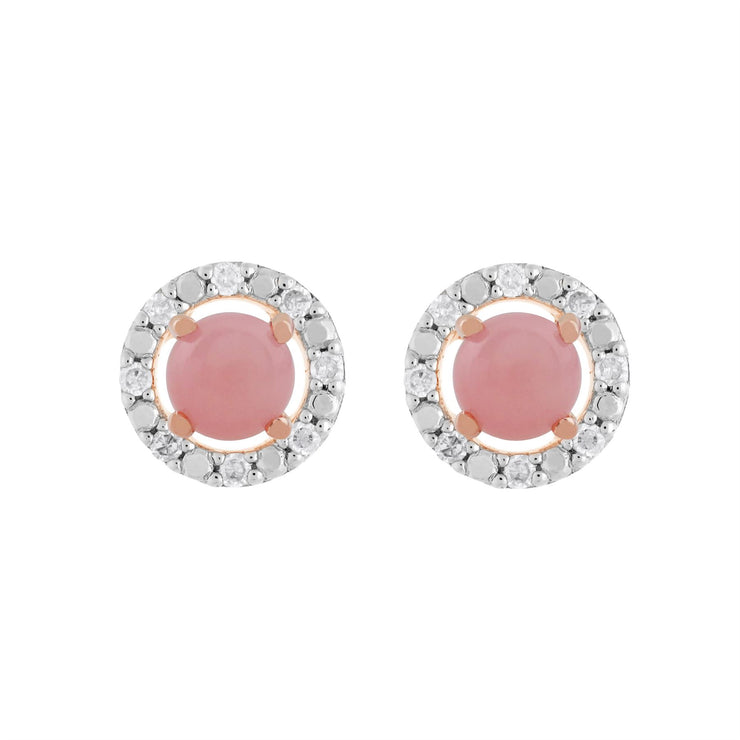 Boucles d'Oreilles Clou Opale Rose Classique Or Rose 375 et Ear-Jacket Rond Diamant