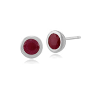 Boucles d'Oreilles Clou Classique Or Blanc 375 Rubis Rond serti Clos